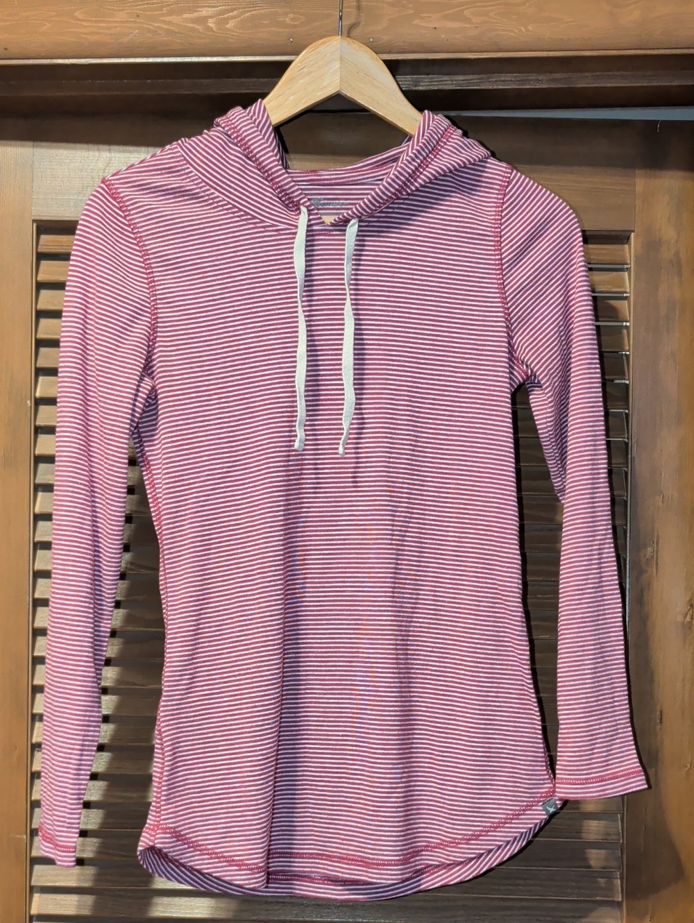 Eddie Bauer Pink & White Striped Hooded Long-Sleeve Top